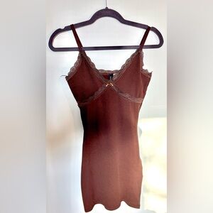 H&M Divided Brown Lace-Trimmed Y2K Dress